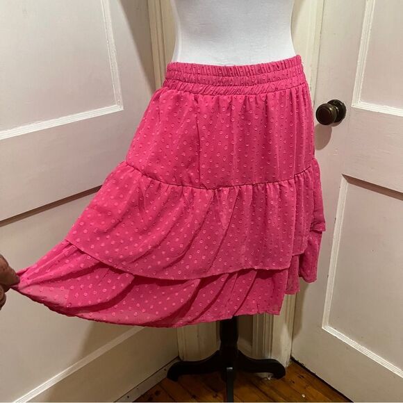 HAVER London Women's XL Hot Pink Tiered Ruffle Mini Skirt Balletcore - Picture 7 of 7